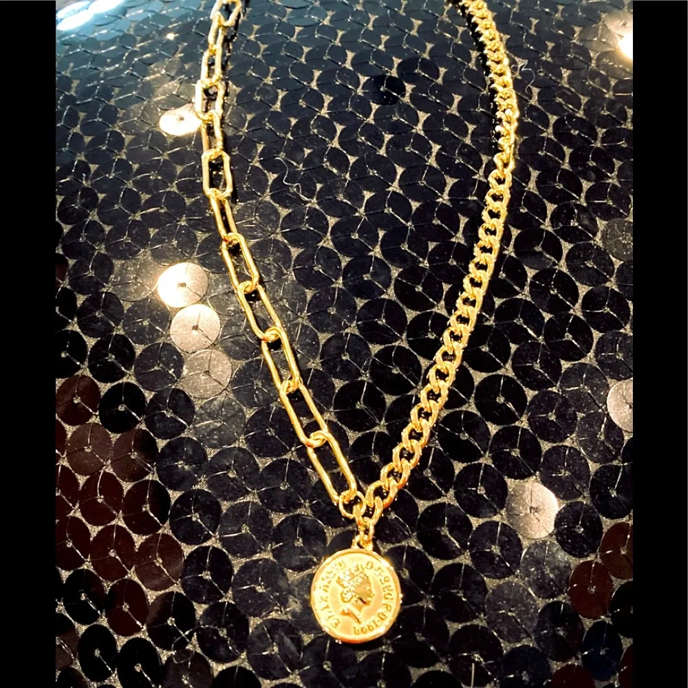 Adornia 14K Gold Plated Mixed Chain Coin Necklace - Picture 2 of 6